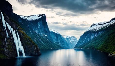 Premium AI Image | norway mountain waterfall and sea