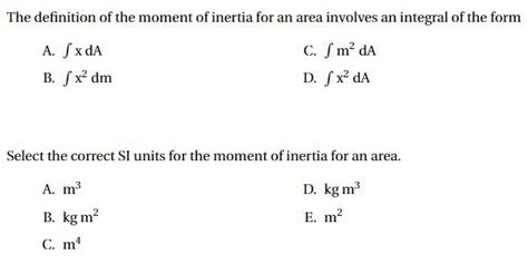 Solved The definition of the moment of inertia for an area | Chegg.com