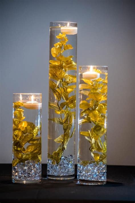 Submersible Gold Floral Wedding Centerpiece With Floating Candles and Acrylic Crystals Kit ...