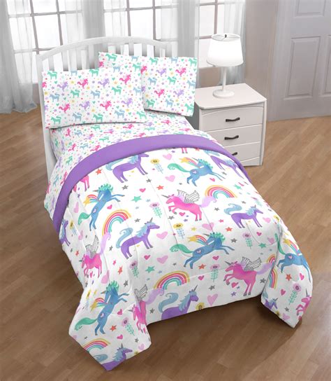 Trend Collector Unicorn Rainbow Twin Bed-in-a-Bag Bedding Set with Reversible Purple Comforter ...