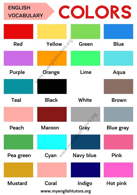 Color Names: List Of Colors In English With The Picture! - Esl Forums ...