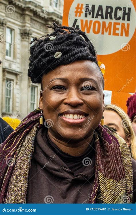 LONDON, ENGLAND â€“ MARCH 8th 2020: Dr Shola Mos-Shogbamimu Pictured at a March 4 Women Protest ...