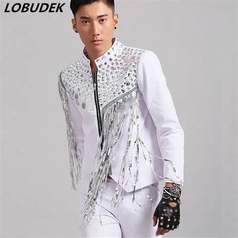 Nightclub Men's singer Rock Punk stage Costume Bar Vocal concert Jazz dancer performance clothes ...