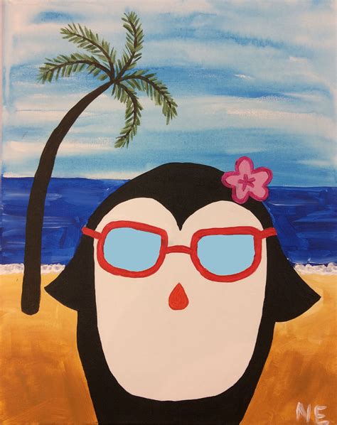 Penguin in Paradise Virtual Painting with stencil. 16x20 canvas • The Painter's Loft Art Studio ...