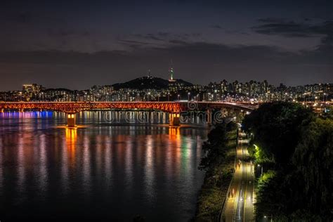 Seongsu Bridge and Namsan Tower Stock Photo - Image of seongsoo ...