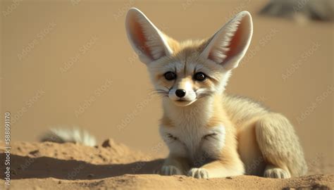 Cute fennec fox in the desert. Wallpaper background. Fennec fox. Generative AI. Stock ...