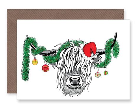 Scottish Highland Cow Christmas Card Tinsel Greetings Card - Etsy UK