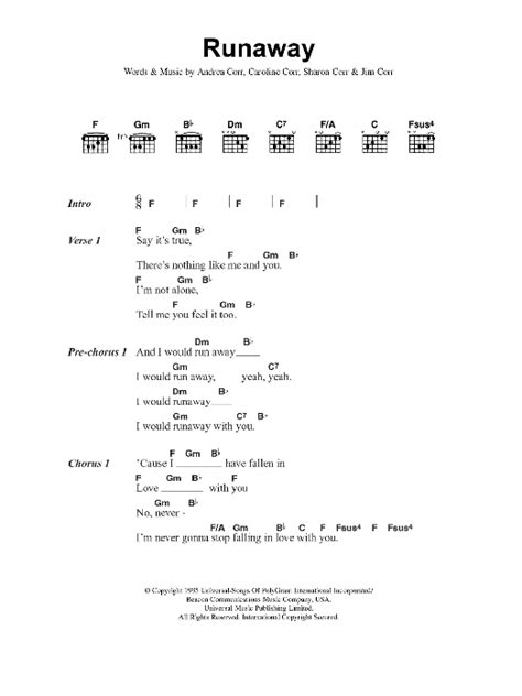 Runaway by The Corrs Sheet Music for Guitar Chords/Lyrics at Sheet ...