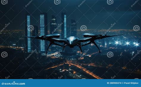 Combat Drone Weapon. Military Technology. Unmanned Drone Above City ...