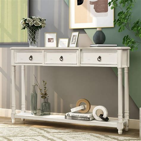 Narrow Long Console Table, Wood Buffet Sideboard with 3 Storage Drawers ...