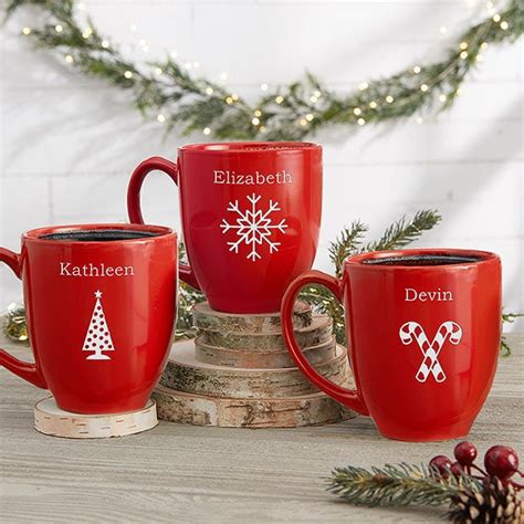 Holiday Cheer Personalized 16 oz Bistro Mug - Red