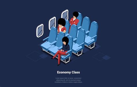 Premium Vector | Economy class in plane illustration on dark blue. isometric composition of ...