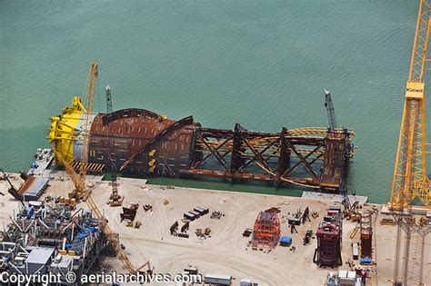 aerial photograph of the construction of oil platform for the Gulf of ...