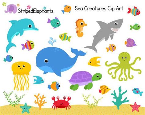 Sea Creatures Clip Art Under the Sea Clipart Ocean Animals Clip Art Instant Download Commercial ...