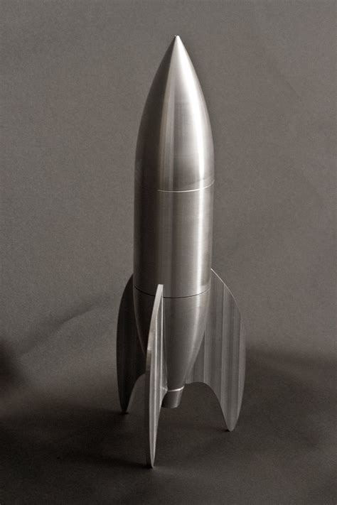 3" diameter, 12" tall aluminum rocket. All CNC parts. Beautiful desktop accessory. | Retro ...