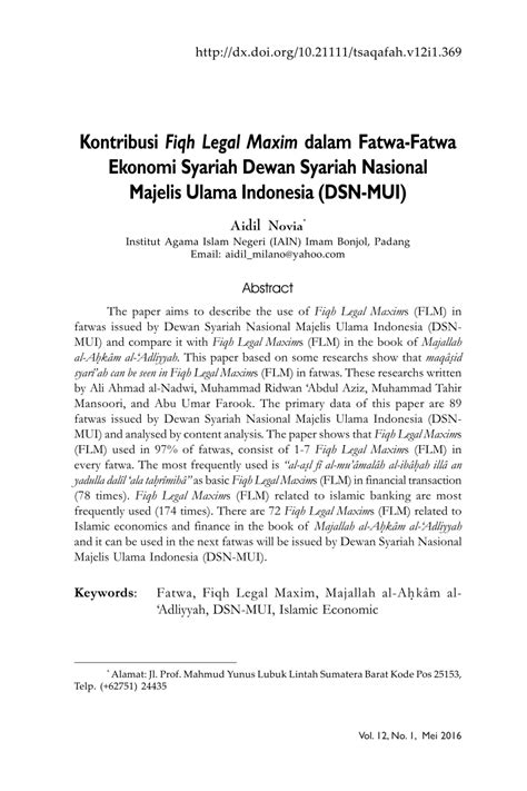 (PDF) Kontribusi Fiqh Legal Maxim dalam Fatwa-Fatwa Ekonomi Syariah ...