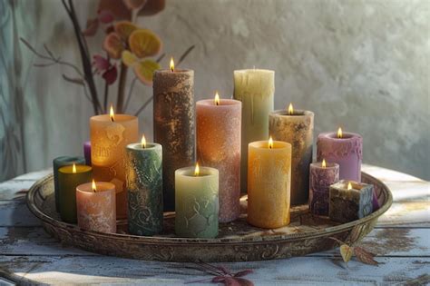 Premium Photo | Handmade candles in various shapes and colors arra