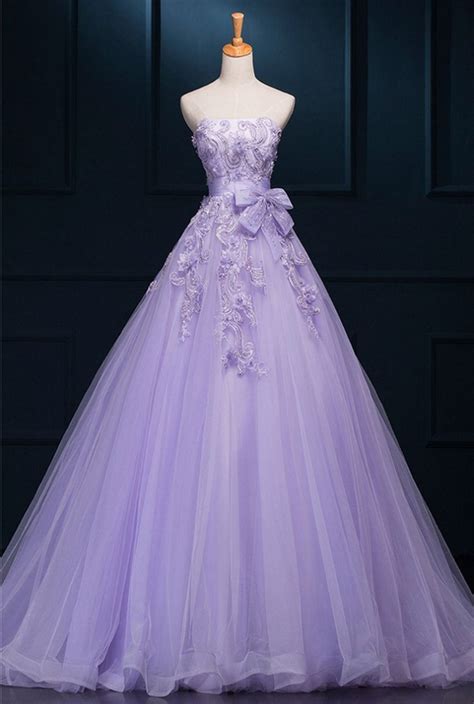 Cheap Wedding Dresses Strapless Long Purple Lace Big Wedding Dress | Ball gowns prom, Lilac prom ...