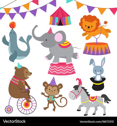 Circus child show cartoon animals set Royalty Free Vector