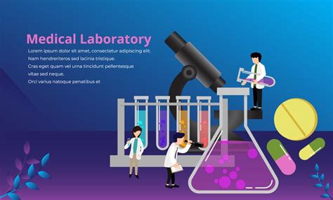 Medical laboratory research with science glass est tube vector illustration concept tiny people ...