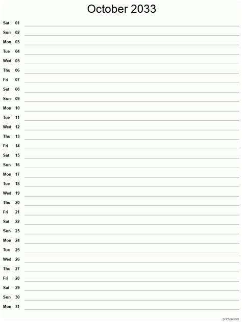 Printable October 2033 Calendar | Free Printable Calendars