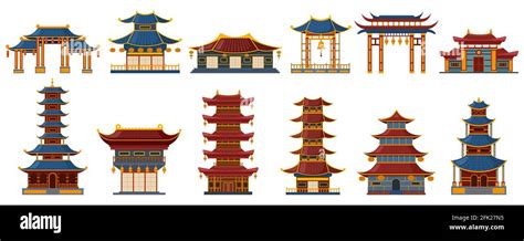 Chinese traditional buildings. Asian traditional buildings, pagoda gate, temple and palace ...