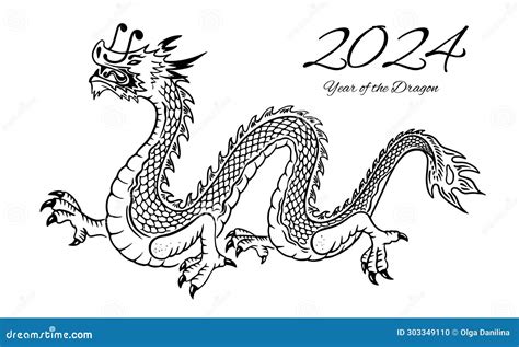 Chinese Calendar Year of the Dragon Sketsh Stock Illustration - Illustration of abstract, banner ...