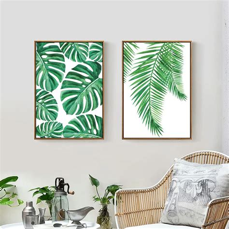 2021 Tropical Palm Leaf Canvas Painting Fresh Monstera Nordic Minimalist Green Plant Poster ...