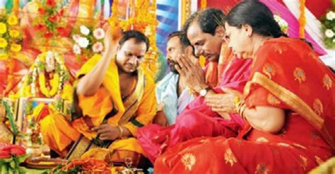 KCR, family members perform puja at farmhouse