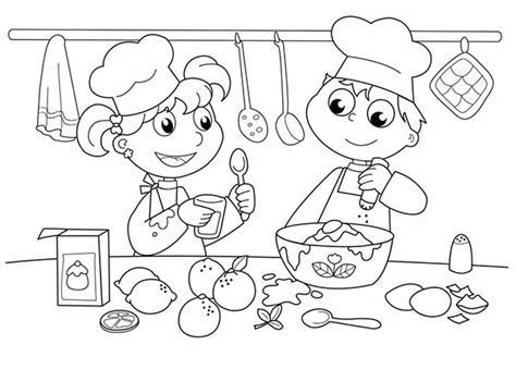 Kids Baking Cake In Cooking Show Bakery Coloring Pages : Bulk Color ...