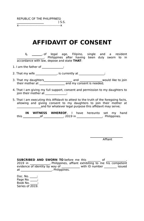 Sample affidavit of consent - REPUBLIC OF THE PHILIPPINES) ___________________ ) S. x-x ...