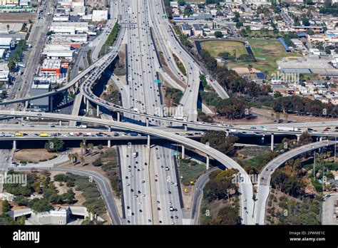 Aerial view of highway interchange San Diego and Century Freeway city ...