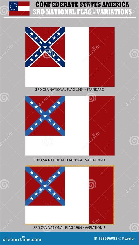 Historic Flag. US Civil War 1860`s. 3rd Confederate National Flag Variations Stock Illustration ...