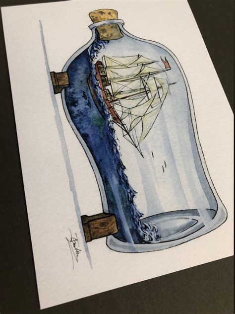 Classic Sailing Ship in a Bottle Art Print | Etsy