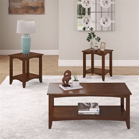 CorLiving Cambridge 3pc Solid Wood Two-Tiered Coffee Table and End ...