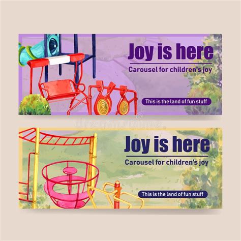 Playground Banner Design with Monkey Bars, Swing, Tunnel Watercolor ...