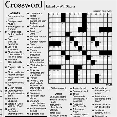 Printable Free New York Times Sunday Crossword Printable - Printable ...