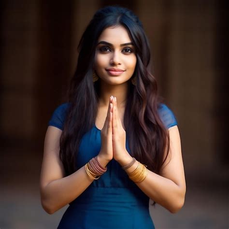 Premium AI Image | Sri Lankan Young Woman Greeting Ayubowan Namaste Hand Gesture