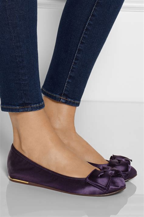 Lanvin Bow-embellished Satin Ballet Flats in Purple - Lyst