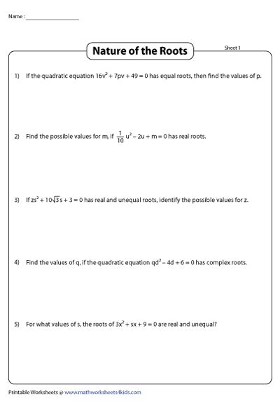 Using The Discriminant Worksheet - Worksheets For Kindergarten