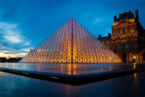 pyramid, galleries, sky, Louvre, France, building, crystal, Paris ...