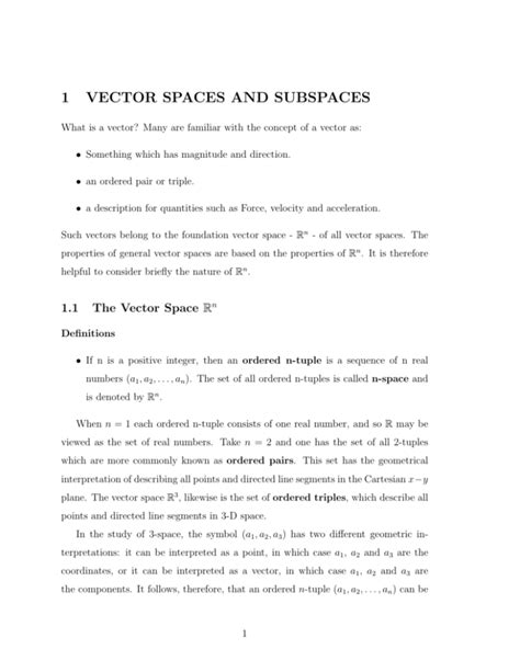 1 VECTOR SPACES AND SUBSPACES