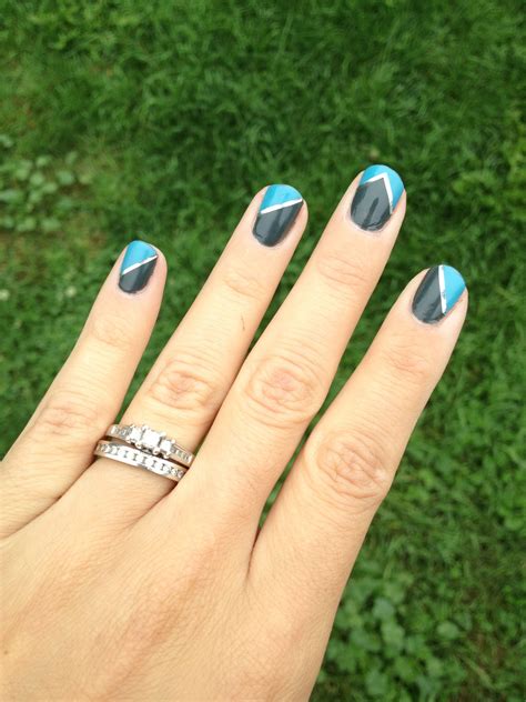 Gray and blue geometric nail art. Silver nail tape. Silver Nails, Blue Nails, Nail Polish ...