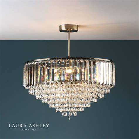 Laura Ashley Vienna Crystal & Antique Brass 5 Light Semi Flush Ceiling Light - Radiant Roost