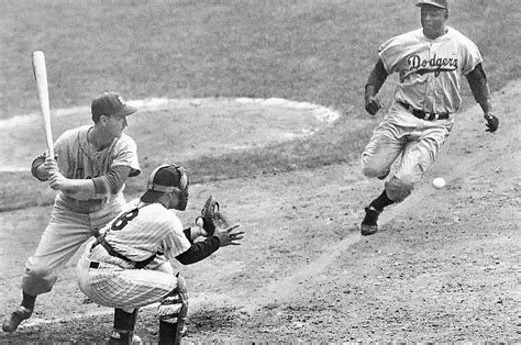 Jackie robinson stealing home Yogi Berra Catcher in 1st game 1955 world ...