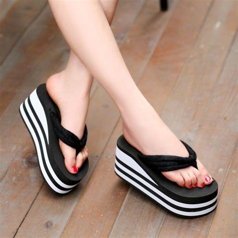 2014 Womens Platform High Wedge Creep Foam Black Summer Flip Flops Shoes Sandals #New #FlipFlops ...