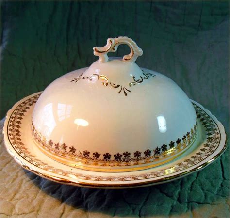 Rare antique butter dish with ice insert round with dome lid