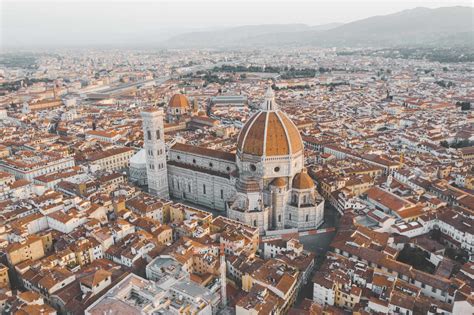 Aerial view of Florence's cathedral Santa Maria del Fiore during ...