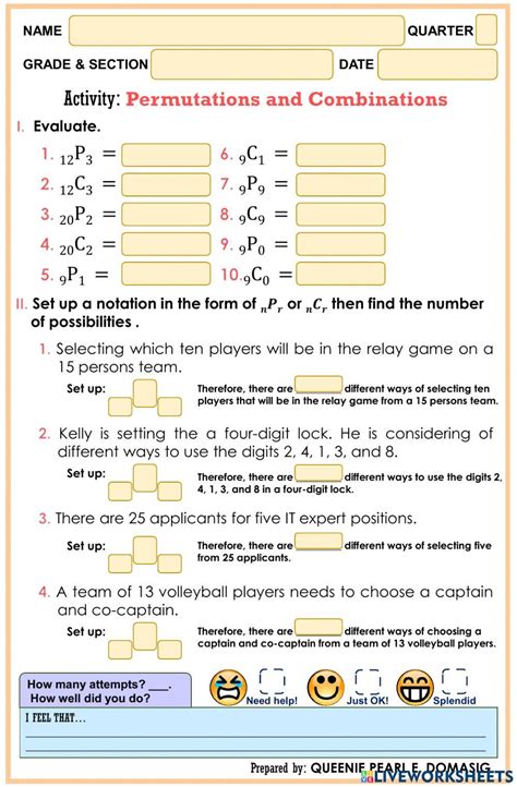 Permutations and Combinations worksheet | Live Worksheets - Worksheets ...