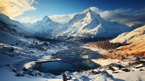 Premium AI Image | 3 mountain peak snow in winter Alp landscape